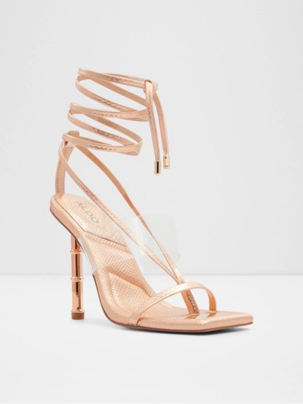 Aldo Metallic Rose Gold Lace-Up Stiletto Sandal